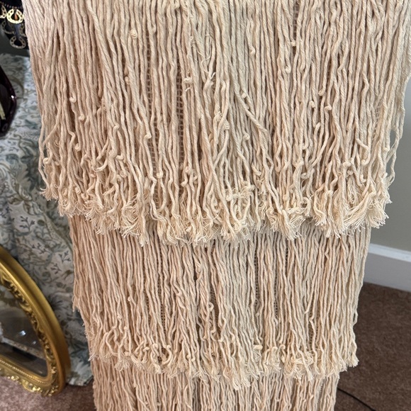 NWT Incredible Cream Crotchet Maxi Dress w/ Lots of Fringe Details Retail $1699! - Picture 9 of 12